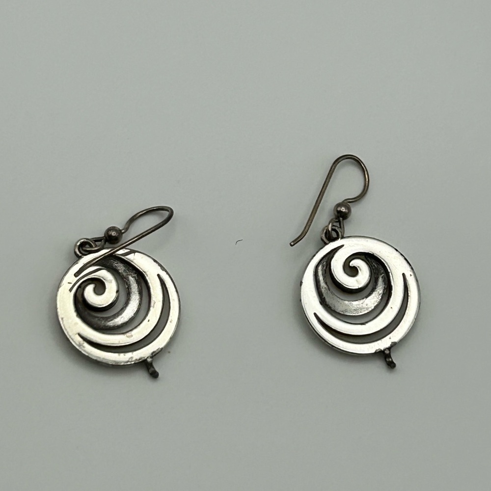 Two-Tone Spiral Earrings Gold Silver Plated 3/4"D Drop French Wire - Picture 3 of 8